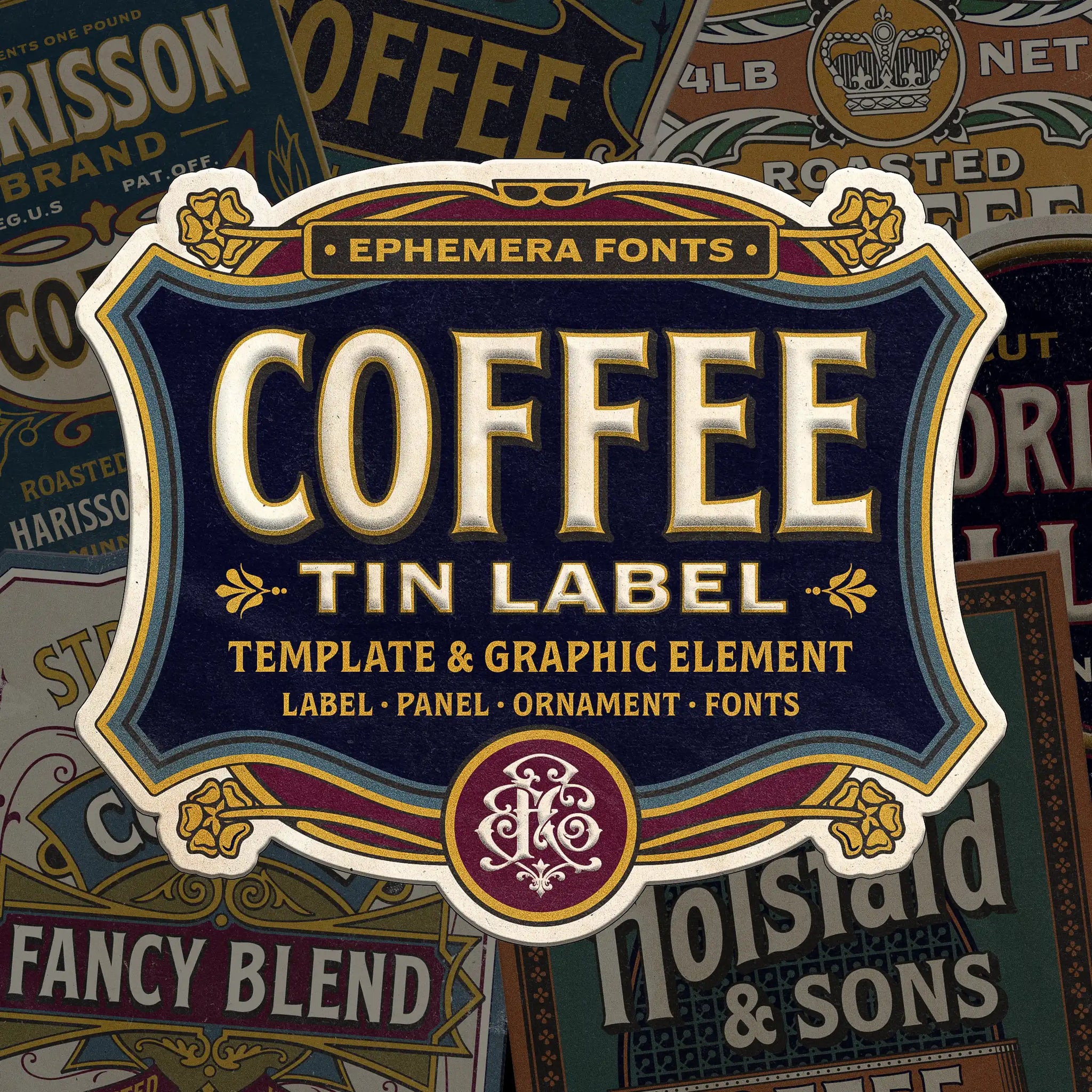 Ephemera Coffee Tin Label Template & Graphic